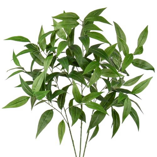 Briful Eucalyptus Stems 39.5 '' Tall, Artificial Branches for Vase Round Year Faux Greenery Stems Realistic Green Eucalyptus Leaf Plant Sprays for Home Decor Indoor Party Wedding, Set of 3 - color: Green#074