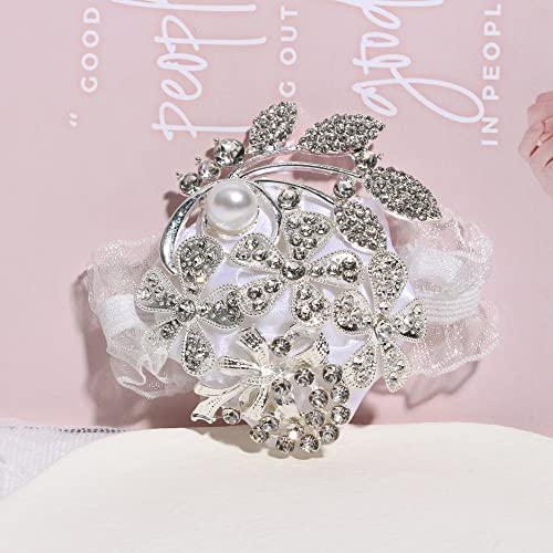 WANLIAN Wrist Corsage with Peal and Rhinestone Prom Corsages Wrist for Wedding,Wedding Ceremony Anniversary,Party (Silver White，Wrist Corsage) - color: Silver White，wrist Corsage