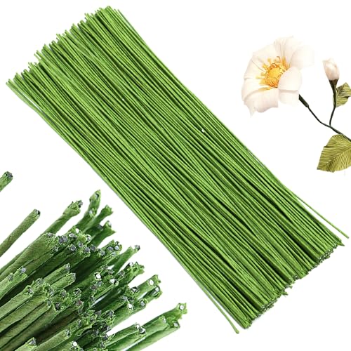 ZOENHOU 300 PCS 16 Inch 14 Gauge Floral Wire, Green Floral Stem Crafting Wire for DIY Crafts, Flower Making Supplies Florist Arrangements and Decorations