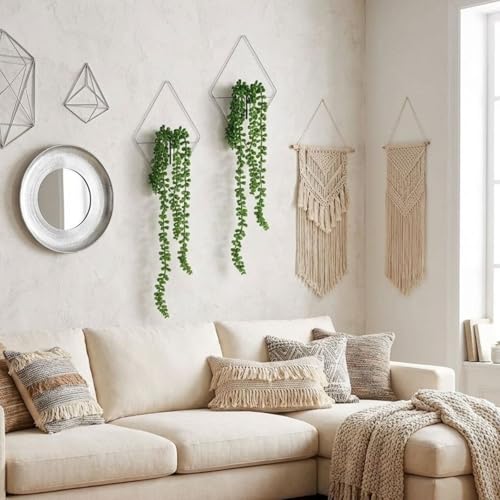 Canlierr 2 Pieces Wall Decor Hanging Planters with Artificial Plants Metal Hanging Vase Indoor Plants Holder Modern Boho Wall Art for Bathroom Bedroom Living Room Decor, Silver, Succulents - color: Silver, size: Succulent
