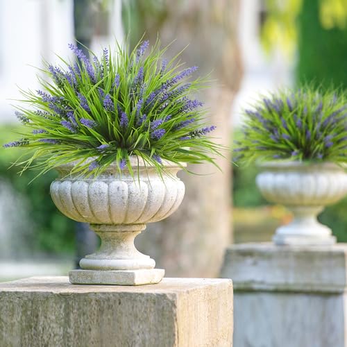 Sggvecsy 24 Bundles Artificial Plants Outdoor Faux Lavender Flowers Fake Monkey Grass UV Resistant Plastic Greenery Plants for Garden Home Porch Window Patio Hanging Planter Indoor Decor (Purple) - color: Purple, size: 24pcs