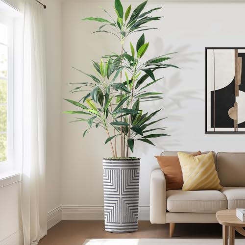 SIGNWIN Artificial Tree in Modern Geometric Pattern Planter, Fake Dracaena Tree Silk Tree for Indoor and Outdoor Home Decoration - 66" Overall Tall (Plant Pot Plus Tree) - style: Dracaena Tree