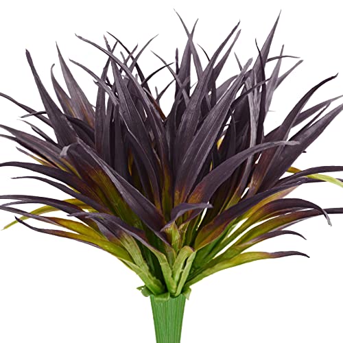 6Pcs Artificial Grass Fake Grass Plants 17.3in Outdoor Plants UV Resistant Faux Greenery Stems for Home Window Garden Office Patio Pathway Front Porch Halloween Décor Light Green & Purple - color: Light Green & Purple, size: 6 Pcs