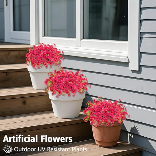 12 Bundles Artificial Flowers for Outdoor Fake Plastic Flowers Faux Plants for Decoration Hanging Planters Indoor Outside Garden Porch (Rose Red) - color: Rose Red-12 Bundles