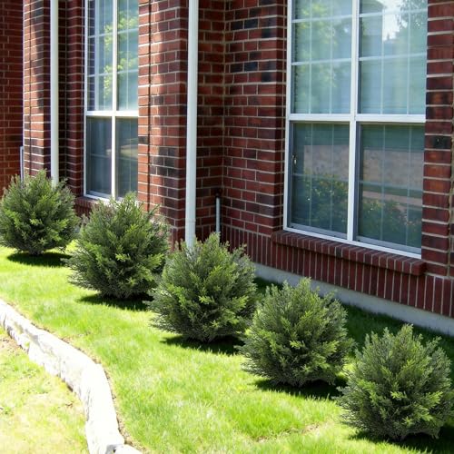 Artificial Topiary Cedar Tree Set of 2 Fuax Cypress Trees 26'' Artifcial Boxwood Bushes with Ground Spike UV Protection Fake Shrubs for Front Porch Balnocy Garden Decoration