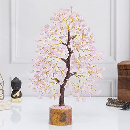 Crocon® Rose Quartz Crystal Tree Room Decor & Cute Pink Home Decor Healing Crystals Chakra Tree of Life Birthday Gifts for Women Mom Her Sister House Warming Gifts Spiritual Presents Womens Gift - color: Rose Quartz (Golden Wire)