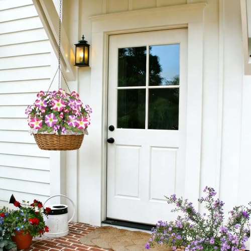 2 Pcs Artificial Flowers for Outdoors Fake Plants Outside Spring Summer Decoration Realistic Silk Morning Glory UV Resistant Faux Flowers for Planter Patio Yard Garden Porch Fuchsia Rose Red - color: Fuchsia, Rose Red
