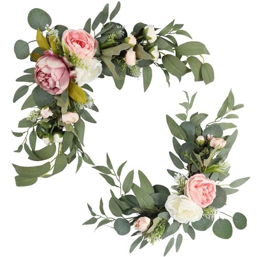 H&W 2pcs Small Size Artificial Wedding Arch Flowers for Wedding Sign, Floral Swag Dusty Decor for Reception Ceremony Backdrop Sweetheart Table (Mixed Color Peony) - color: Mixed Color Peony