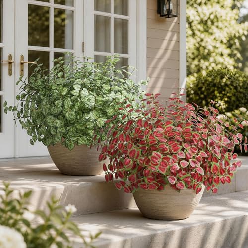 Ivydale Artificial Plants Outdoor 5 Pcs, Faux Greenery Plants Outdoor UV Resistant Silk Plants with Stems, Fake Plants for Outside Planter Front Porch Patio Pathway Decoration(Red) - color: Red