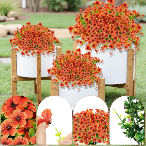 12 Bundles Artificial Flowers for Outdoor Fake Plastic Flowers Faux Plants for Decoration Hanging Planters Indoor Outside Garden Porch (Orange) - color: Orange-12 Bundles