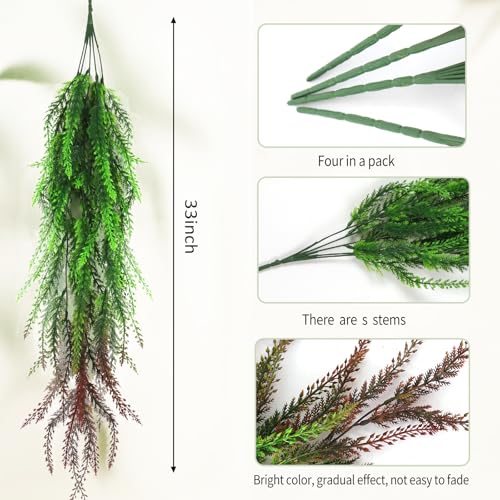 RECUTMS 4 Pack Artificial Hanging Plants Fake Hanging Ferns Plants UV Resistant Artificial Fake Ivy Vines Greenery for Outdoor Wall House Room Garden Wedding Party Holiday Indoor Decor - color: Red Ferns