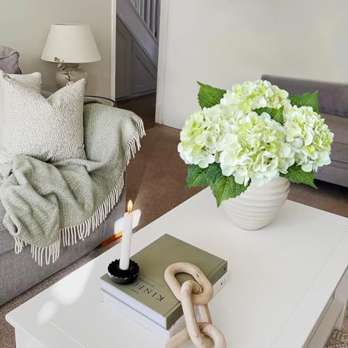 JINWOE Hydrangea Artificial Flowers, Green/White 4Pcs 21” Latex Real Touch Flowers, Full Faux Silk Flowers Fake Artificial Hydrangeas with Stems for Bouquet Table Centerpieces Wedding Baby Showers - color: Green/White
