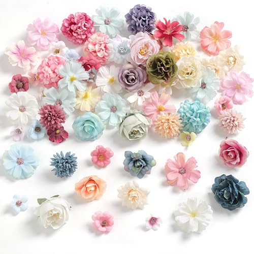 rongflower Faux Flower Heads Mini Charming Color Artificial Flower Heads Fake Peony Daisy Rose Flowers Multicolor Small Silk Daisy Flower Heads for Craft Garland Wedding Party DIY Home Decoration - color: Charming Color