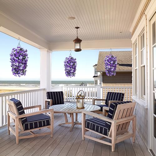 INXUGAO 2 pcs Artificial Faux Bougainvillea Flowers Plants for Outdoor Outside Summer Decoration, Fake Silk UV Resistant Long Trailing Vines for Front Door Porch Planter Balcony (Purple Dark Purple) - color: Purple Dark Purple