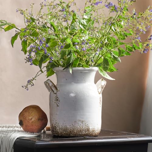Quoowiit Ceramic Rustic Farmhouse Vase, Distressed Decorative Flower Vase for Home Decor, Ideal Shelf Decor, White Boho Vase for Living Room Bedroom Kitchen Office Decor Centerpiece Table Decorations - color: 8 Inch