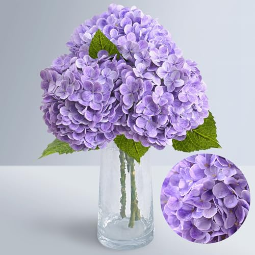 Waipfaru Hydrangea Artificial Flowers, 21in Real Touch Artificial Hydrangea Flowers, Purple Latex Full Flower Head with Stems, Faux Hydrangea Flowers Outdoors Wedding Bouquets Home Decor - color: Purple, size: 3pcs