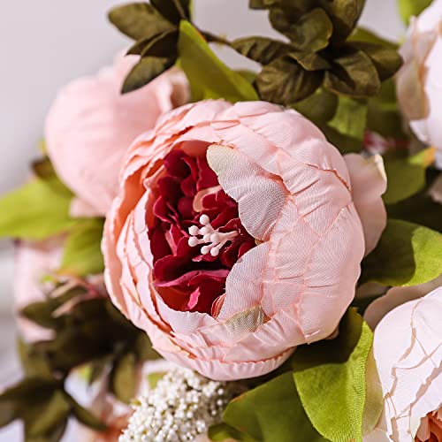 Duovlo Fake Flowers Vintage Artificial Peony Silk Flowers Wedding Home Decoration,Pack of 1 (Light Pink) - color: Light Pink