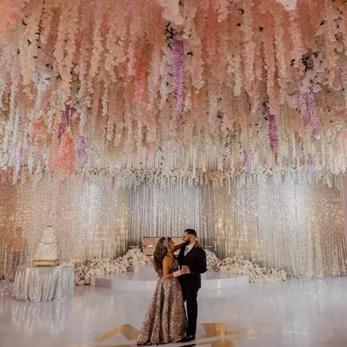20 Vines of Wisteria Flower Garland, No Green Leaves Artificial Flower Strings, Fake Hanging Flowers, Silk Wisteria Garland, Flower Vine for Wedding, Garden Decoration (Pink - 20 Vines) - color: Pink - 20 Vines