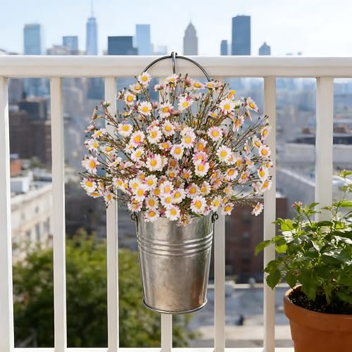 UV Resistant Pink Daisy Artificial Flowers Lush 4 Bouquets Silk Fake Daisies, 14" UV Protected Faux Daisy Flowers for Indoor & Outdoor Vase, Planter, Floral Arrangements, Centerpieces, Wedding Decor - color: Pink