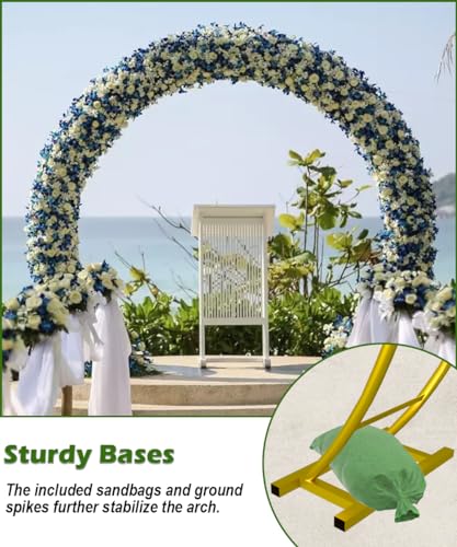 Queension Metal Wedding Arch | for Ceremony Party Decoration 8Ft Wide 7Ft High,Garden Arch Trellis with Ground Bases for Climbing Plants,Outdoor Garden Arbor for Roses Vines, Round Frame, Gold - color: Gold, size: 8FT