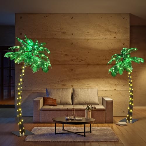 Lightshare 5FT+7FT Gorgeous Artificial Lighted Palm Tree, 248LED Lights, Decoration for Home,Party, Christmas, Nativity, Outside Patio-Electric - size: 5FT+7FT