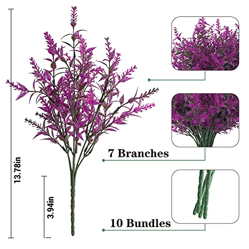 Outdoor Artificial Lavender Fake Flowers - 20 Bundles UV Resistant Outdoor Faux Plastic Flowers Plants Greenery Shrub for Indoor Outside Decoration(Fuchsia) - color: Fuchsia, size: 20 Bundles