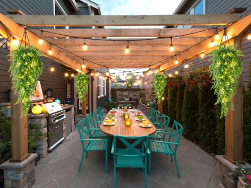 RECUTMS Artificial Boston Ferns 4 Pack Fake Hanging Plants with 30 LED Lights Faux Ivy Vine Leaves Plastic Greenery UV Resistant for Home Bedroom Wall Porch Garden Wedding Decor (Green) - color: Green-light