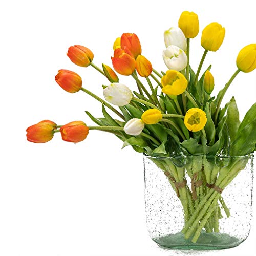 DUYONE 15Pcs Artificial Tulips Flowers, Soft Touch Realistic Latex Tulips Bouquet for Home Office Wedding Party Garden Decor, Fake Flowers for Dining Table Living Room Spring((Yellow,15pcs) - color: A Style-15pcs Yellow(no Vase)