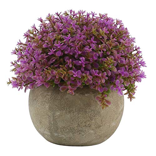 Ogrmar Mini Plastic Artificial Plants Grass in Pot/Small Artificial Faux Greenery/Mini Plants Topiary Shrubs for Bathroom, House Decorations (Purple) - color: Purple
