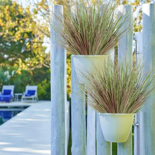 Betylifoy Artificial Grass Plants Outdoor 28 PCS Fake Wheat Grass UV Resistant Faux Shrubs Bushes Plant Purple Green Onion Grass Artificial Greenery Stems for Indoor Outdoor Office Home Decor - color: Purple