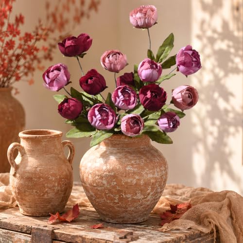 Waipfaru 6 Pcs Faux Peonies Artificial Flowers for Vase, 27" Fake Silk Peonies Flowers for Wedding, Vase Filler Flowers for DIY Bouquets Centerpieces Bridal Shower Office Decor- Red Mix - color: Warm&dusty Pink and Burgundy, size: 6Pcs