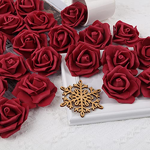 200pcs Burgundy Artificial Foam Rose Flower Head, 3-Inch Fake Flower Heads Stemless Rose Flowers Bulk for DIY Crafts,Wedding Bouquets Party Baby Shower Home Decor (Burgundy) - color: Burgundy, size: 200PCS