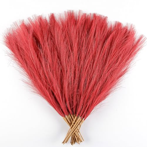 Burgundy Pampas Grass Small, 30 Pcs 17" Faux Pampas Grass Short Decor, Pompas Grass Flower Arrangement and Vase Filler for Boho Home Wedding Decoration - color: Burgundy, size: 17'' Tall