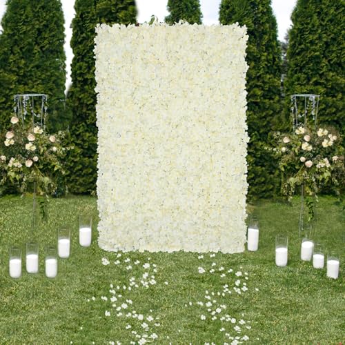 Artificial Flower Wall Panels Ivory 7x4.6ft Silk Hydrangea Floral Backdrop for Wedding Baby Bridal Shower Event Photo DIY Background Decorations - color: Ivory, size: 7ftx4.6ft