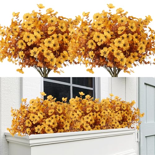 RECUTMS 12 Bundles Faux Mums Fake Fall Flowers Artificial Outdoor Plants | Brown Artificial Flowers UV Resistant Flowers Outdoor Faux Plants Faux Petunia for Porch Home Wedding Thanksgiving Decor - color: Eviolet Brown