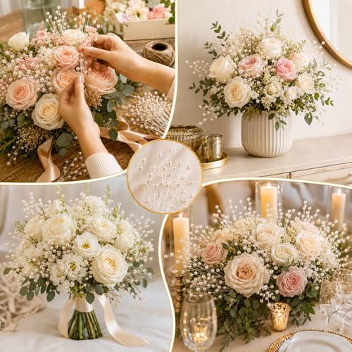 60 Pieces Pearl Stick Stems Bouquets, 4mm Bead String Garland Beaded Spray Filler Floral Arrangements Tree Picks Wedding Party Decoration, Mother's Day Flower Decor, Christmas Tree Picks (Ivory) - color: Ivory