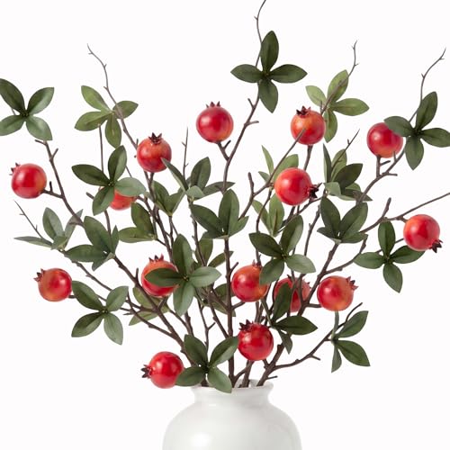 Gresorth 5 Pcs 18.9 Inch Fake Pomegranate Branch Decoration Artificial Mini Pomegranate Branches Lifelike Realistic Fruit Stem Ornament Christmas Festival Indoor - color: Small Pomegranate Branch