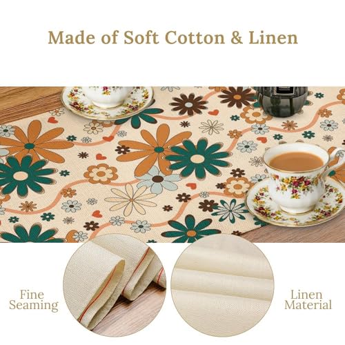Retro Hippie Flower Table Runner Vintage Groovy Abstract Florals 1960s Boho Twisted Trendy Wavy Dinner Runner for Country Farmhouse Home Kitchen Party Holiday 36X13inch - color: Bohoflower-8, size: L36"x W13"