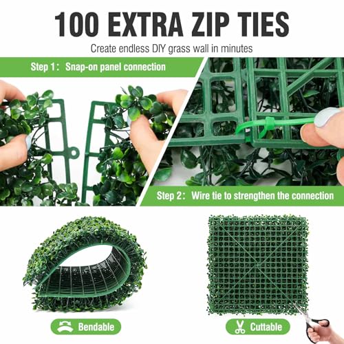 KASZOO 24 Pack 20"x20" Grass Wall Panels - Artificial Boxwood Panels for Greenery Wall Backdrop, Faux Greenery for Indoor Outdoor Decor, Garden Fence, Wedding, Privacy Screen, 66 Sq. Ft. Coverage - size: 24 Pack, 20in x 20in