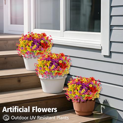 Artificial Flowers, Realistic UV Resistant Waterproof Faux Flower, No Fade Fake Flowers for Garden Porch Outside Home Decor (Multicolor) - color: Multicolor-12 Bundles
