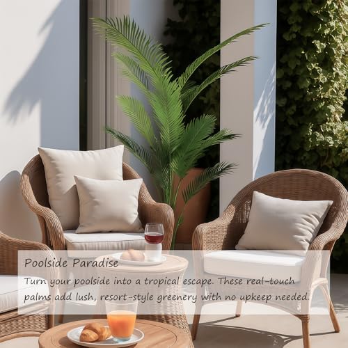 2-Pack Real Touch Faux Olive Tree with 1390 Leaves & 86 Olives, Indoor Potted Fake Plants, Nearly Natural Artificial Plants for Mediterranean Home Decor (Green, 7Ft-Palm Tree) - size: 7Ft-Palm Tree