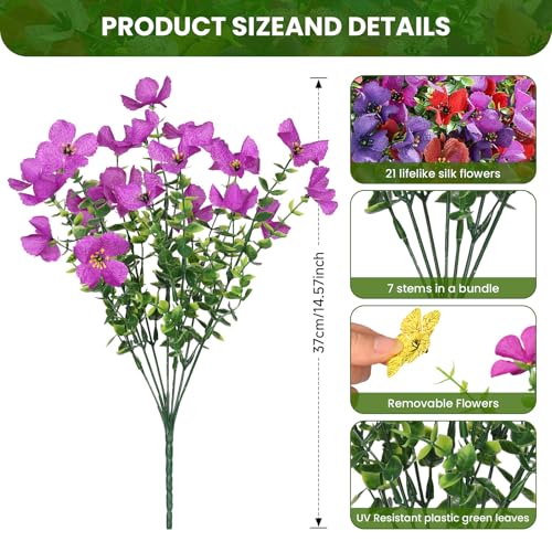 SHareconn 20 Bundles Artificial Flowers Outdoors Decoration, Fake Silk mums Eucalyptus Realistic UV Resistant Faux Plants for Outside Indoor Planter Porch Yard Home Spring Decor, Mix 4 Colors - color: Redbrownpurpledeeppurple