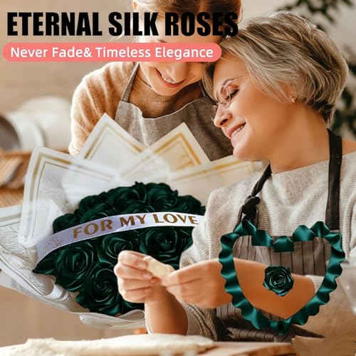 100 Pcs Premade Satin Ribbon Rose Petals Half-Finished Crafting DIY Eternal Flowers Bouquets in Olive Green - color: 100 Pcs Olive Green