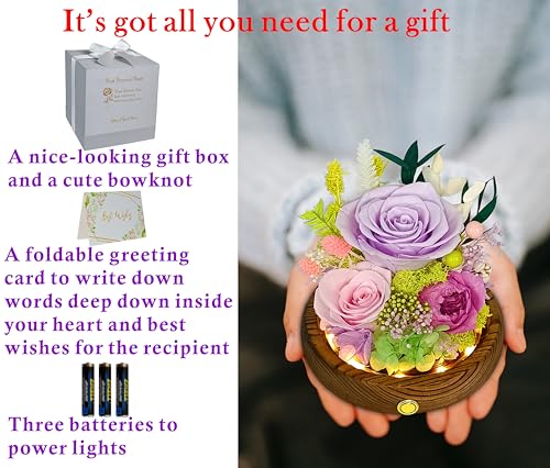 Valley of Rain & Forest Long-Lasting Real Flowers, Unique Floral Gift For you to send Love for All Occasions, for Indoor Decoration (Light-Purple Rose, Light-Pink & Purple-Pink Austin Roses) - color: Light-Purple Rose, Light-Pink Rose, Austin Rose