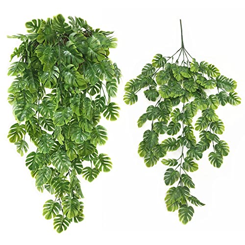 Artificial Vine, Turtle Leaf Fake Hanging Plants Plastic Leaf Ivy Greenery Garland Faux Vines Grass Flowers Leaves Home Garden Outdoor Indoor Party Wedding DIY Bedroom Wall Decor Decoration 2 Pack - color: Turtle Leaf Vine/ 2 Pack