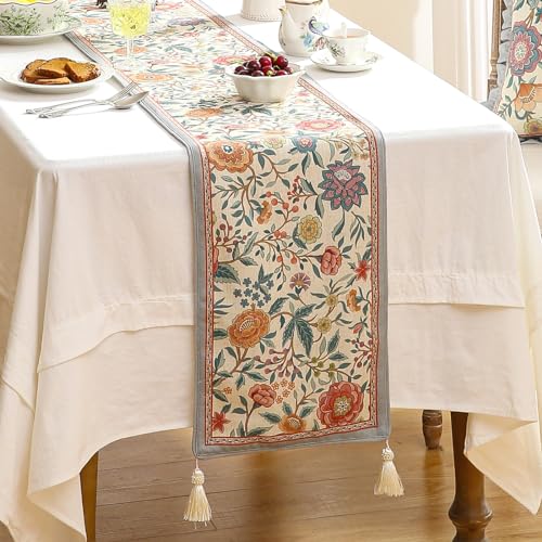 bilin gaier Floral Linen Long Table Runner 102 Inches Long,Wrinkle-Resistant Rustic Farmhouse Decor,Luxury Vintage Runner Table Cloth Accent for Coffee & Dining Table,12"x102" - Flowershadow - color: Flowershadow, size: 12"*102"