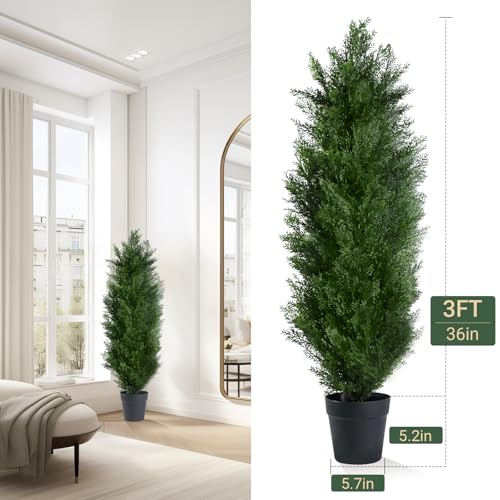 3FT Artificial Topiary Cedar Trees, Fake Cedar Plant with Pot for Indoor Outdoor Decor, Faux Greenery Potted Tree, UV Resistant Artificial Plants for Home Garden Office Porch - color: Topiary Tree-1 Pack, size: 6in