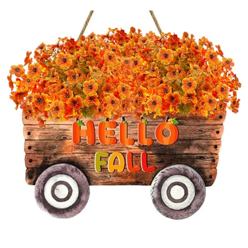 Artificial Fall Flowers for Outdoors,Faux Silk Flowers Fall Decorations,Fake Mums Eucalyptus Plants Christmas Halloween Decor for Outdoor Patio,Window Planter Autumn Fall Decor(10PCS,Orange) - color: 3(aut+gc)