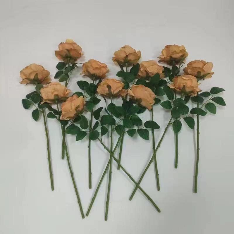 ATFL Fake Roses Artificial Flowers Bulk,Floral Diameter 4'',20 Pcs Artificial Silk Roses Flowers with Stems for Wedding Arrangement Centerpieces Party Home Table Decorations (20, Toffee) - color: Toffee