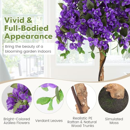 Goplus 53” Bougainvillea Artificial Tree, 2 Pack Faux Silk Flower Tree in Pot w/ 576 Flowers, 288 Leaves, Tall Fake Floor Plant, Artificial Plants for Indoor Outdoor Bedroom Living Room Decor, Purple - color: Purple, size: 2 Pack